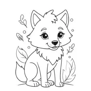 cute-outline-wolf-with-leaves-coloring-page-for-kids