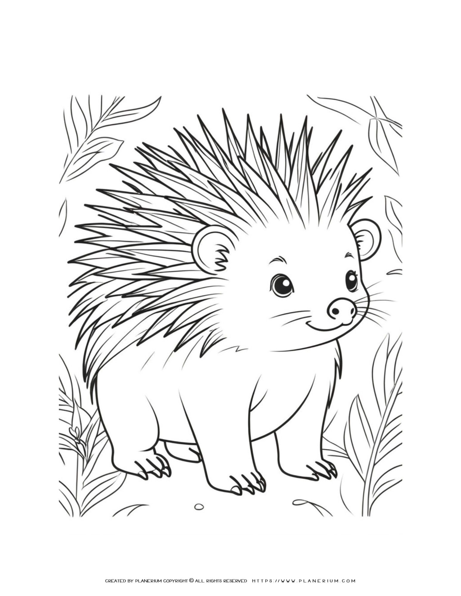 Enchanting Porcupine Forest Coloring Page - Printable Wildlife Art For 