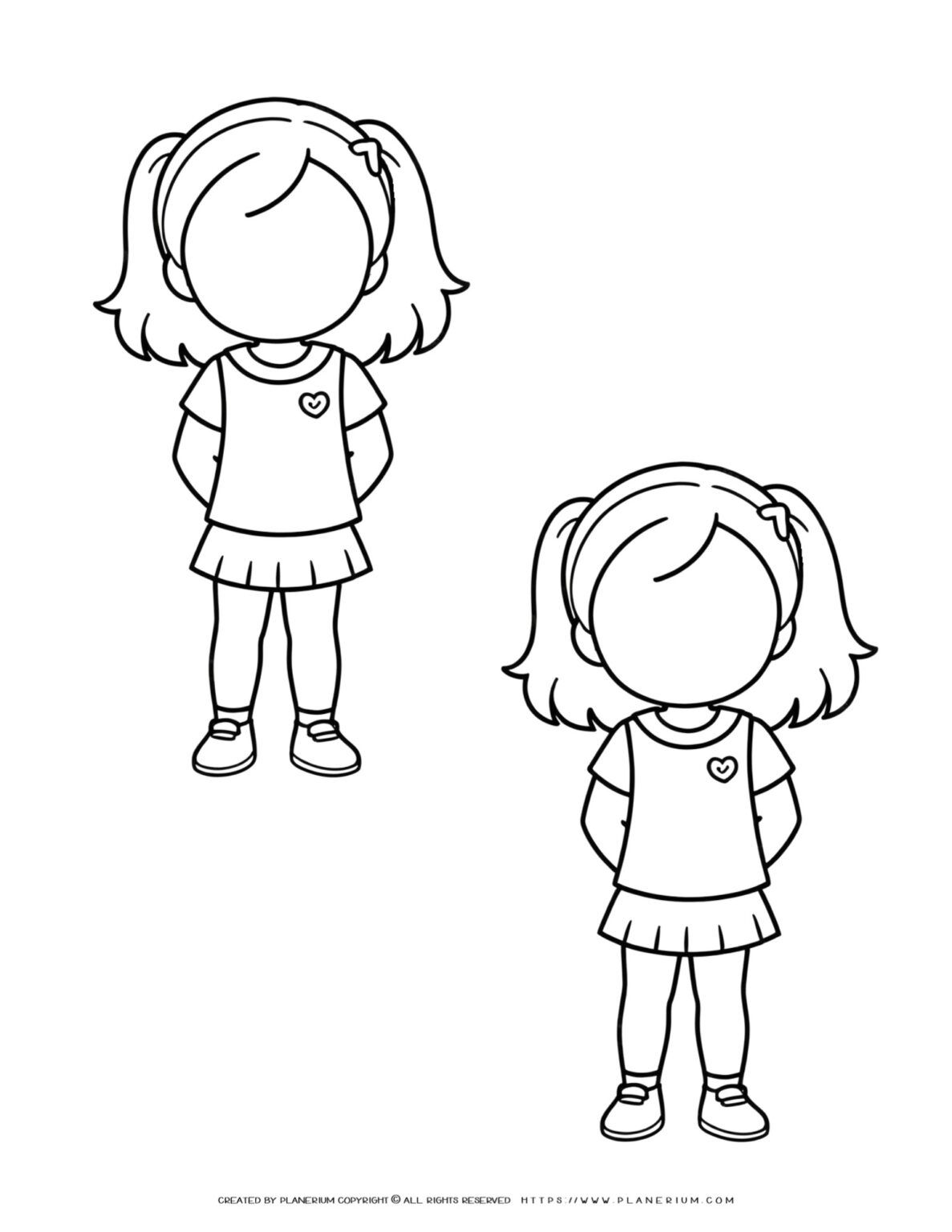 Whimsical Face Coloring Activity for Kids - Two Little Girls Standing ...