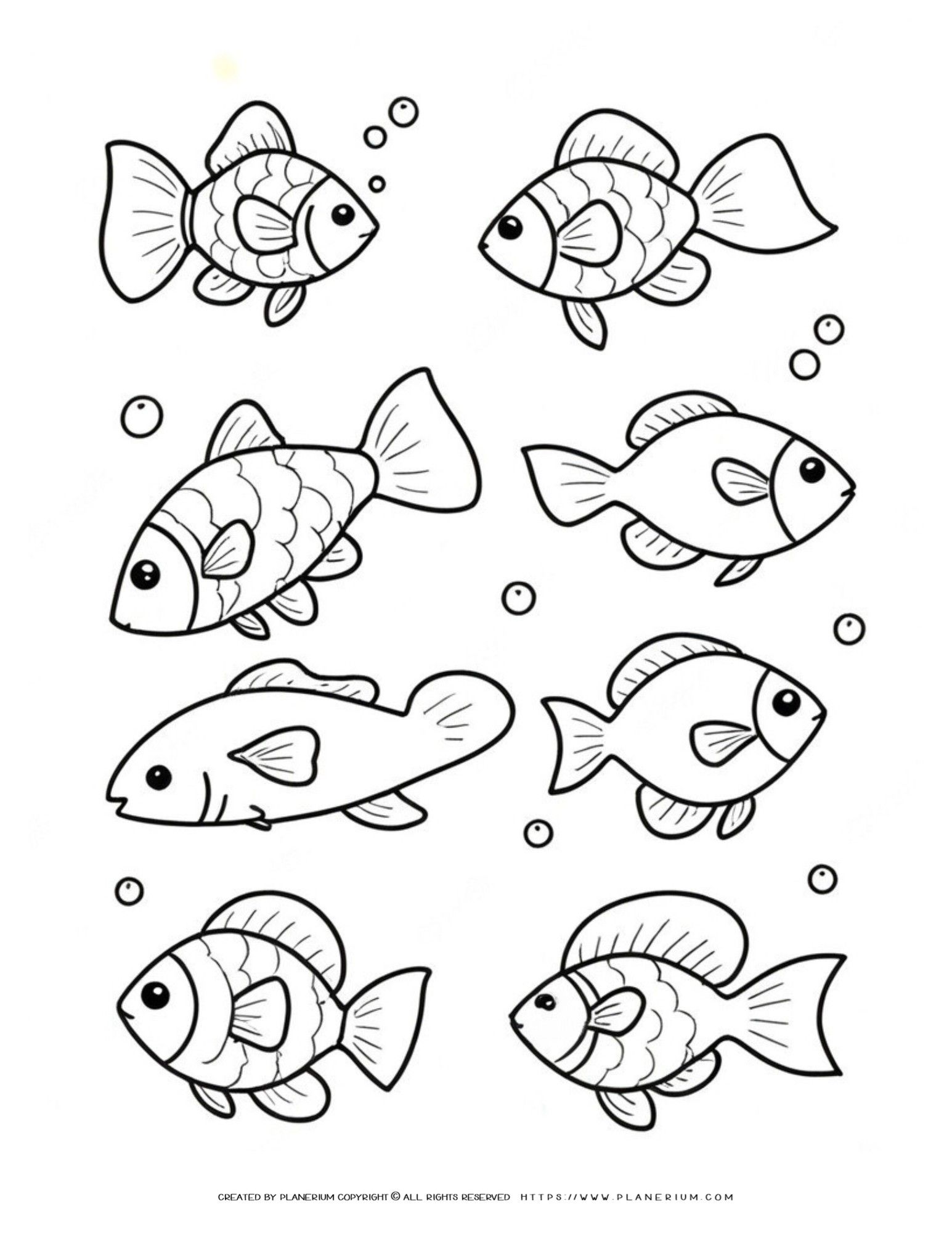 Engaging Eight Cartoon Fish Coloring Page: A Learning Adventure