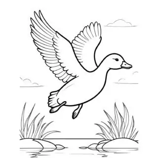 flying-goose-in-the-lake-coloring-page