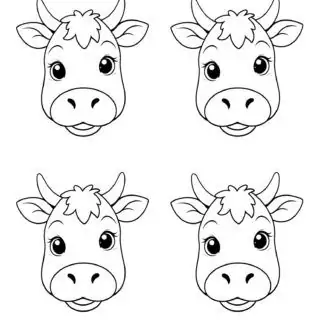four-baby-cow-faces-outlines-coloring-page