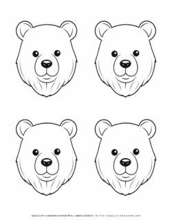 4 Bear Face Outlines Illustration Printable - Creative Educational Resource