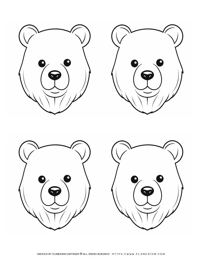 119-four-bear-face-outlines-illustration