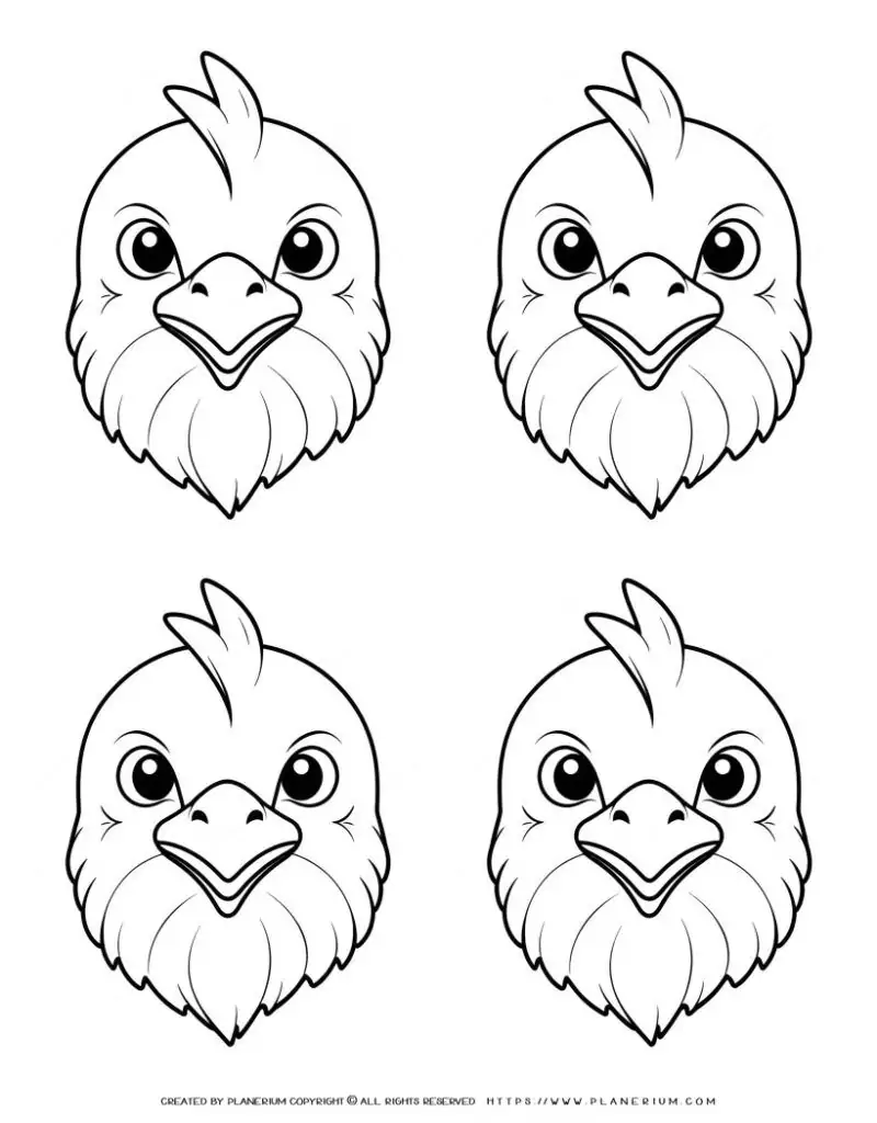 four-chicken-face-outlines-coloring-page