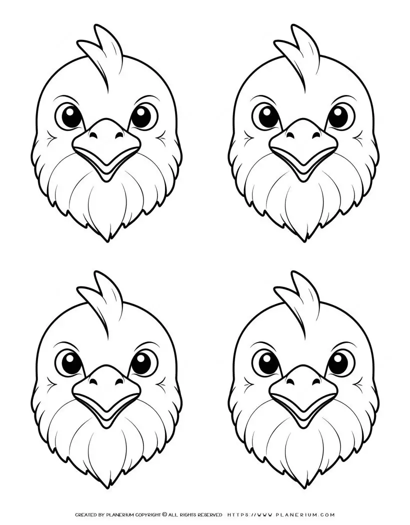 four-chicken-face-outlines-coloring-page