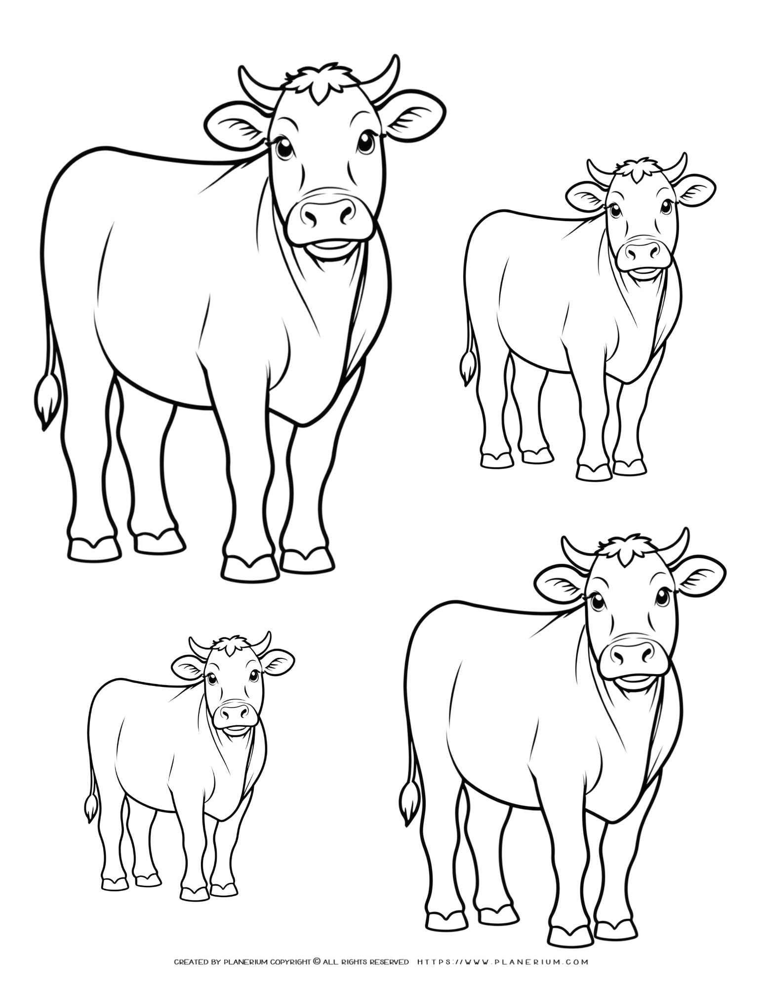 Four cute cow outline templates available in different sizes - ideal