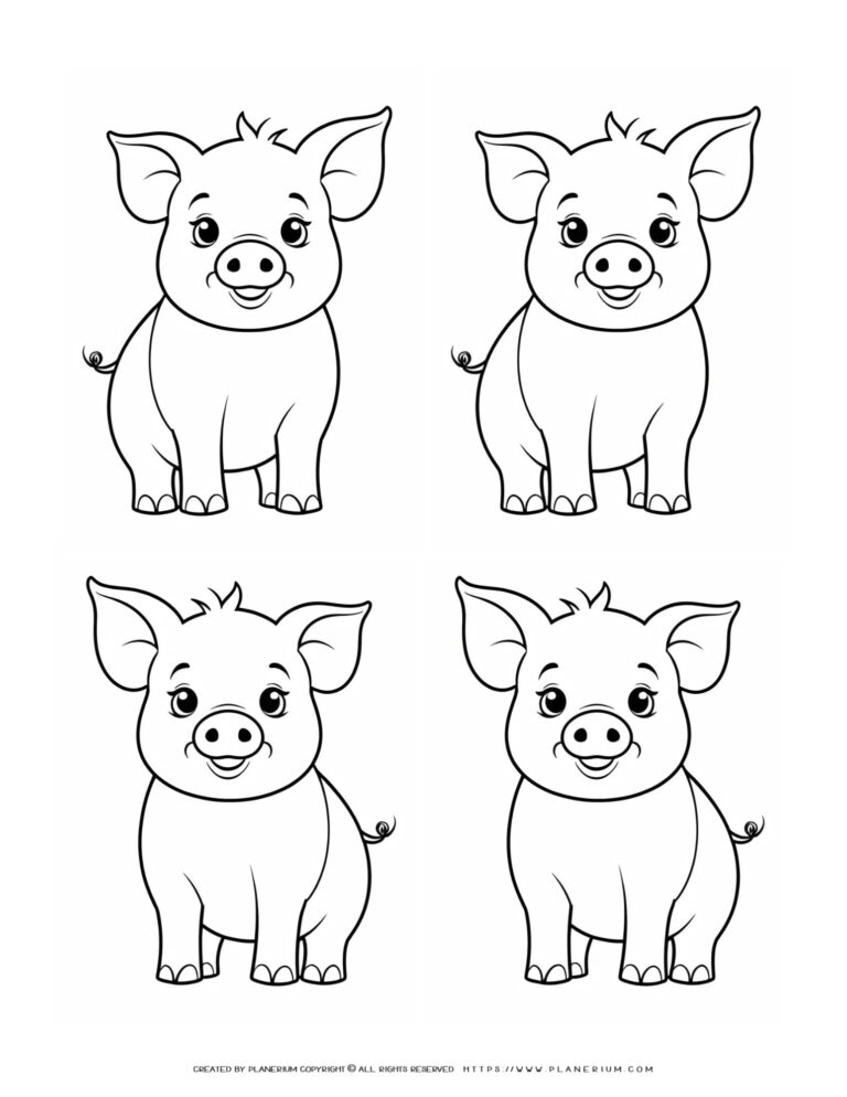 Template for gifts and craft projects featuring four adorable baby pig ...