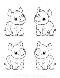 four-cute-baby-rhinoceros-outline-animal-coloring-page-for-kids