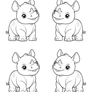 four-cute-baby-rhinoceros-outline-animal-coloring-page-for-kids