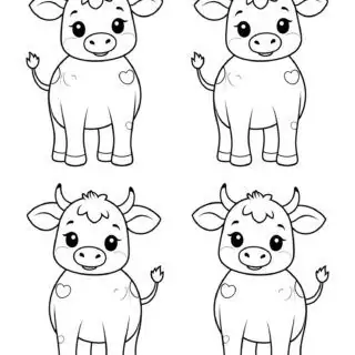 four-cute-cow-outlines-template