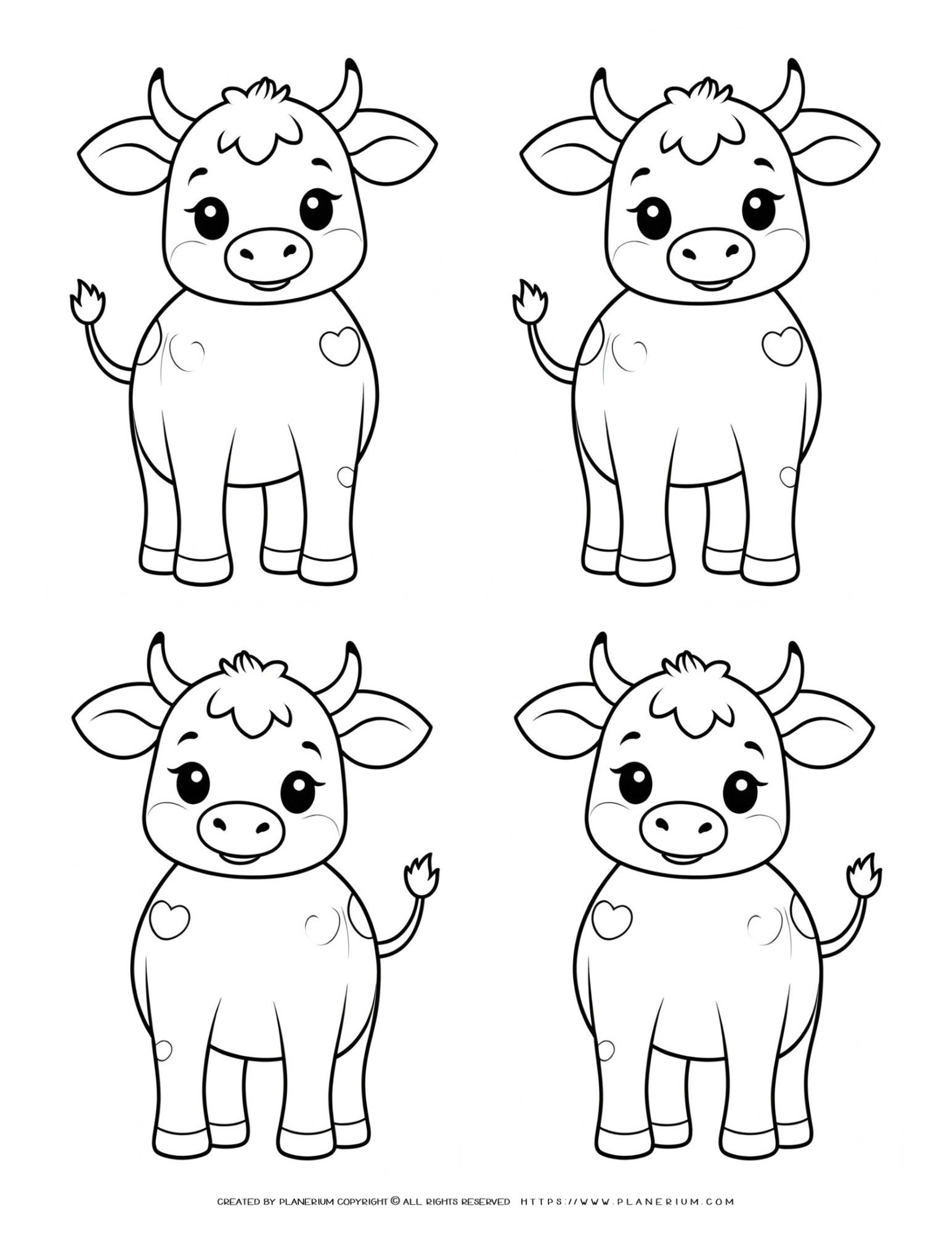 Charming Cow Outline Templates - Collection of Four Cute Farm Cows for ...