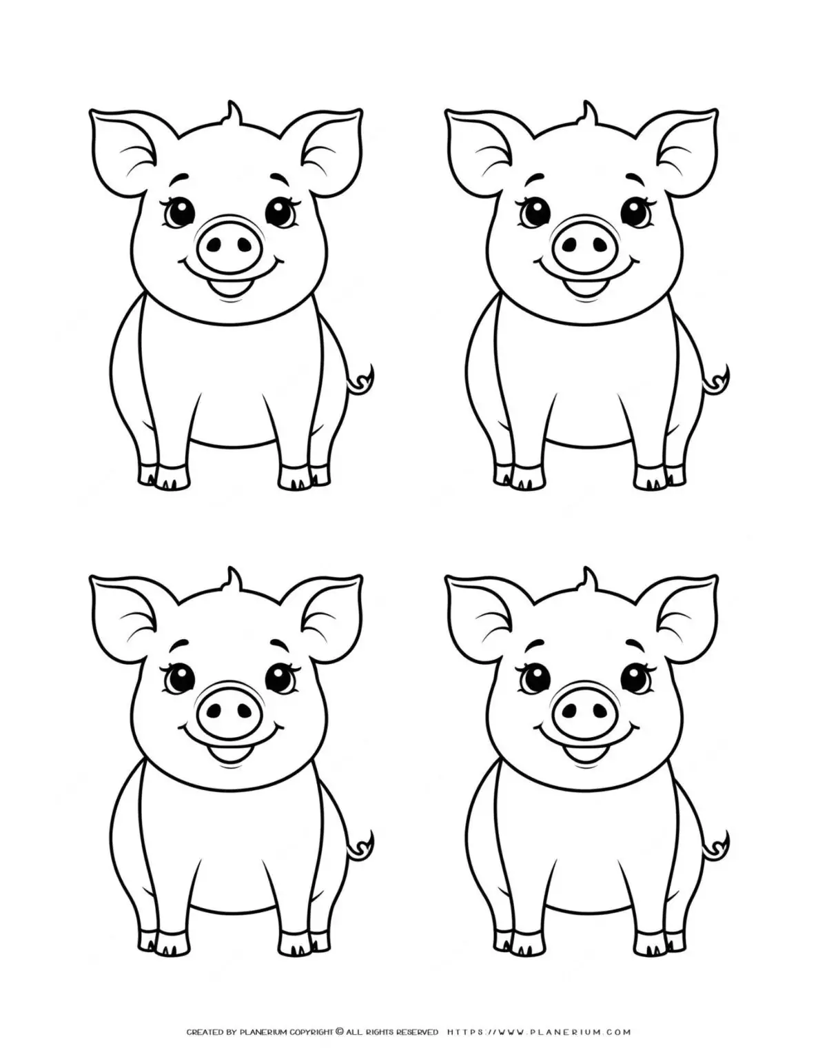 four-cute-happy-baby-pigs-front-view-outlines-farm-template