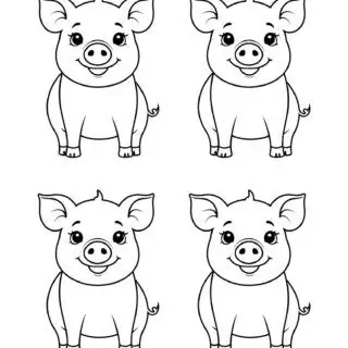 four-cute-happy-baby-pigs-front-view-outlines-farm-template