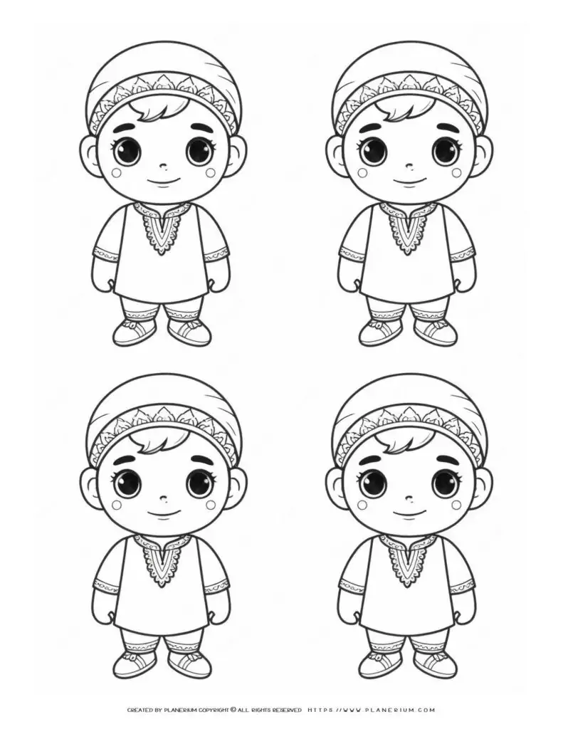 65-four-cute-little-indian-boy-outlines-coloring-page-for-kids