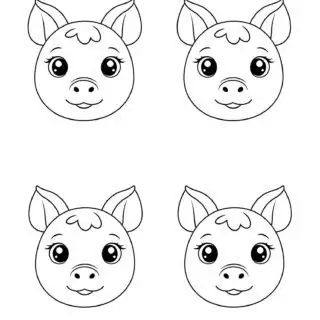 four-cute-pig-faces-outlines-template