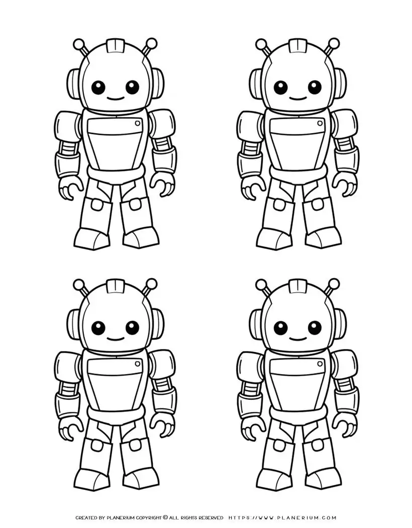 four-cute-robot-outlines-coloring-page