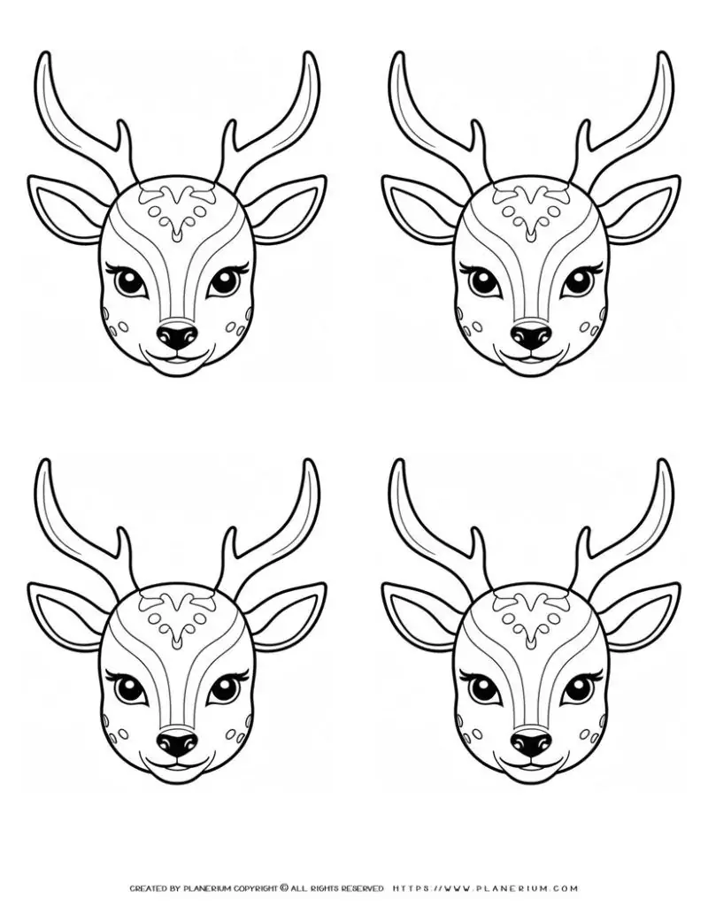 four-deer-head-outlines-template