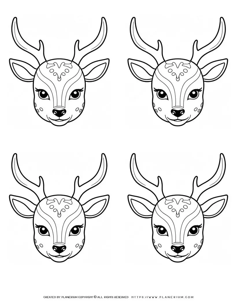 four-deer-head-outlines-template