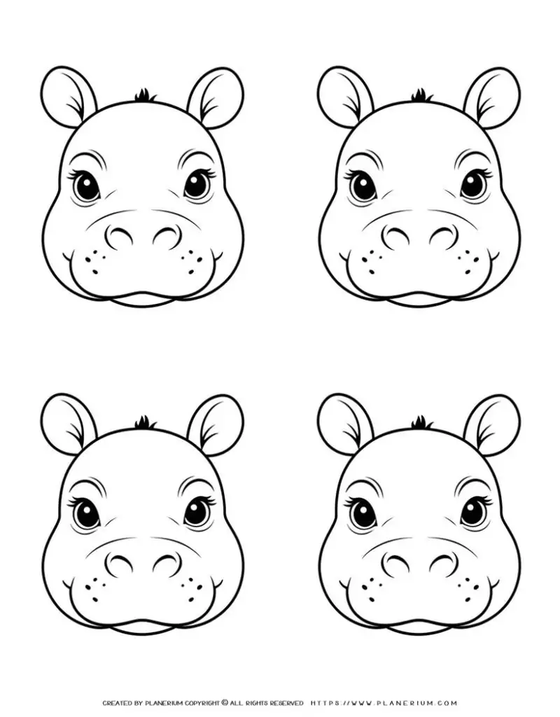 115-four-hippo-face-outlines-illustration