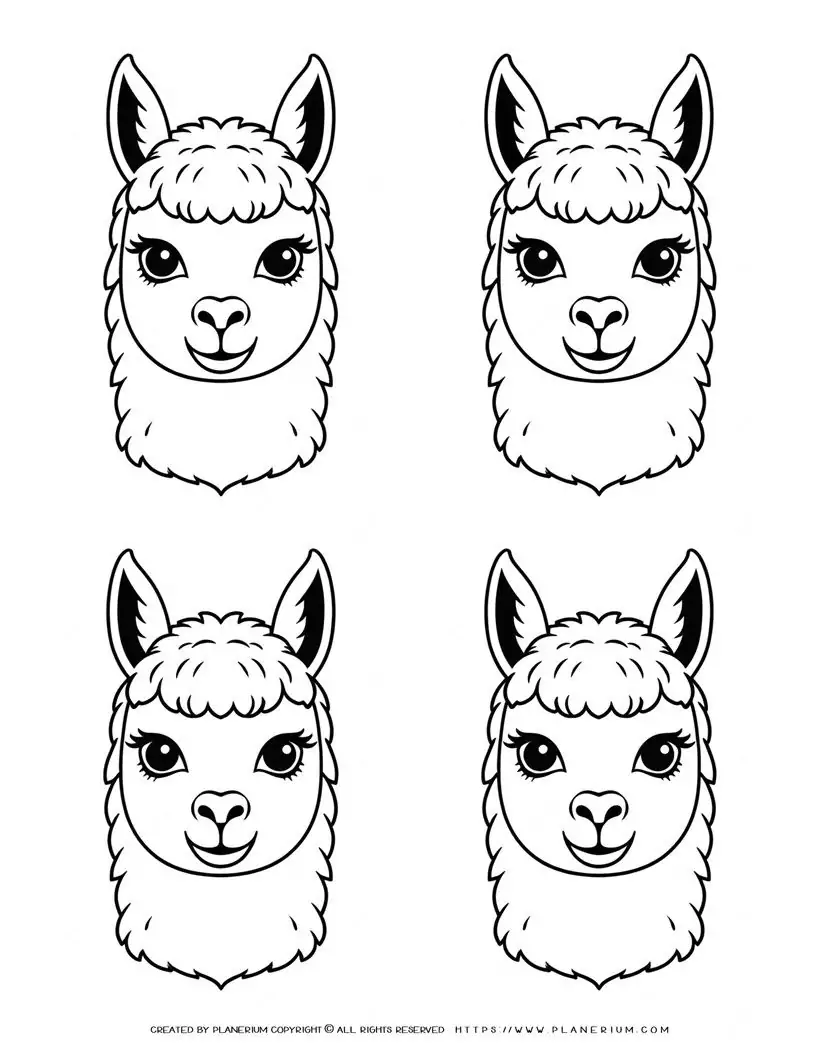 four-lama-face-outlines-coloring-template