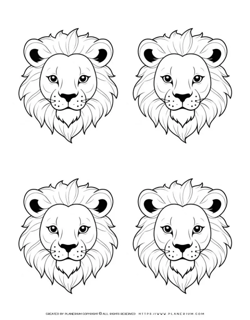 114-four-lion-face-outlines-illustration