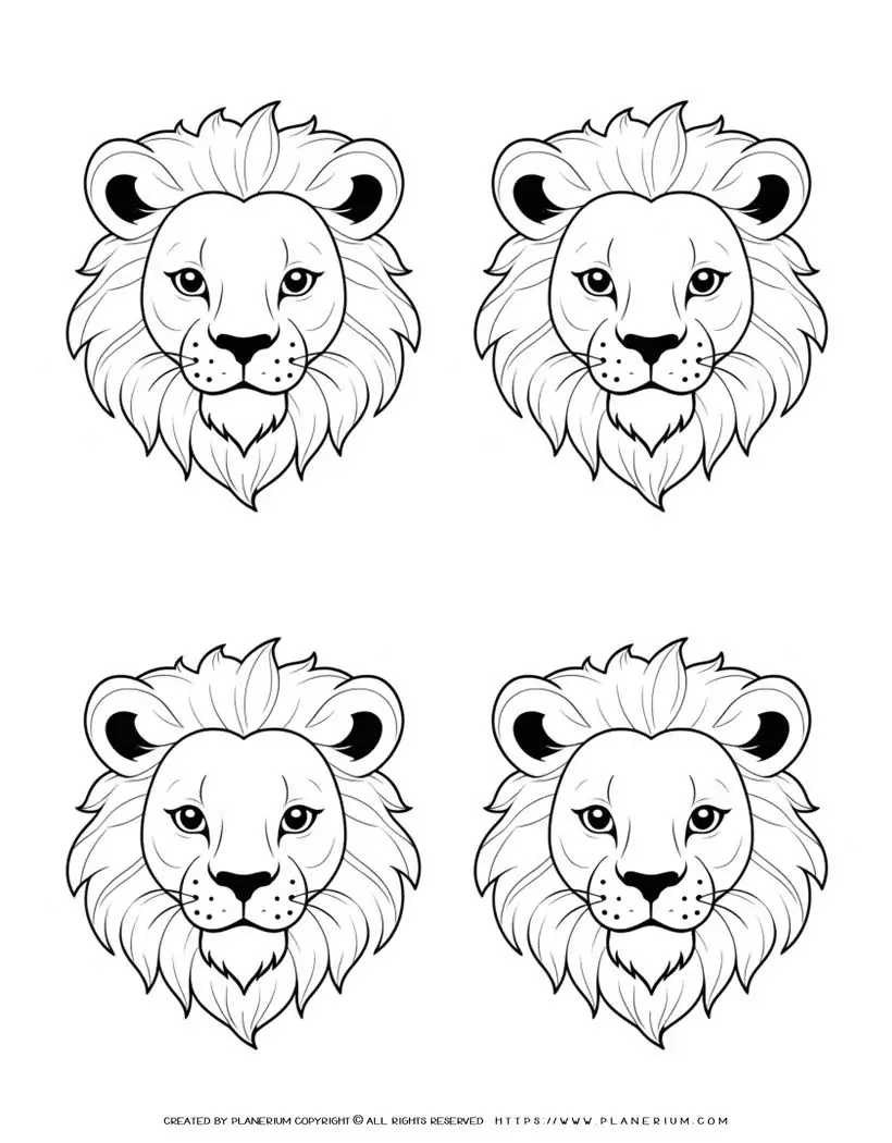 114-four-lion-face-outlines-illustration