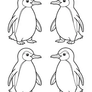 Four-cartoon-penguins-coloring-page