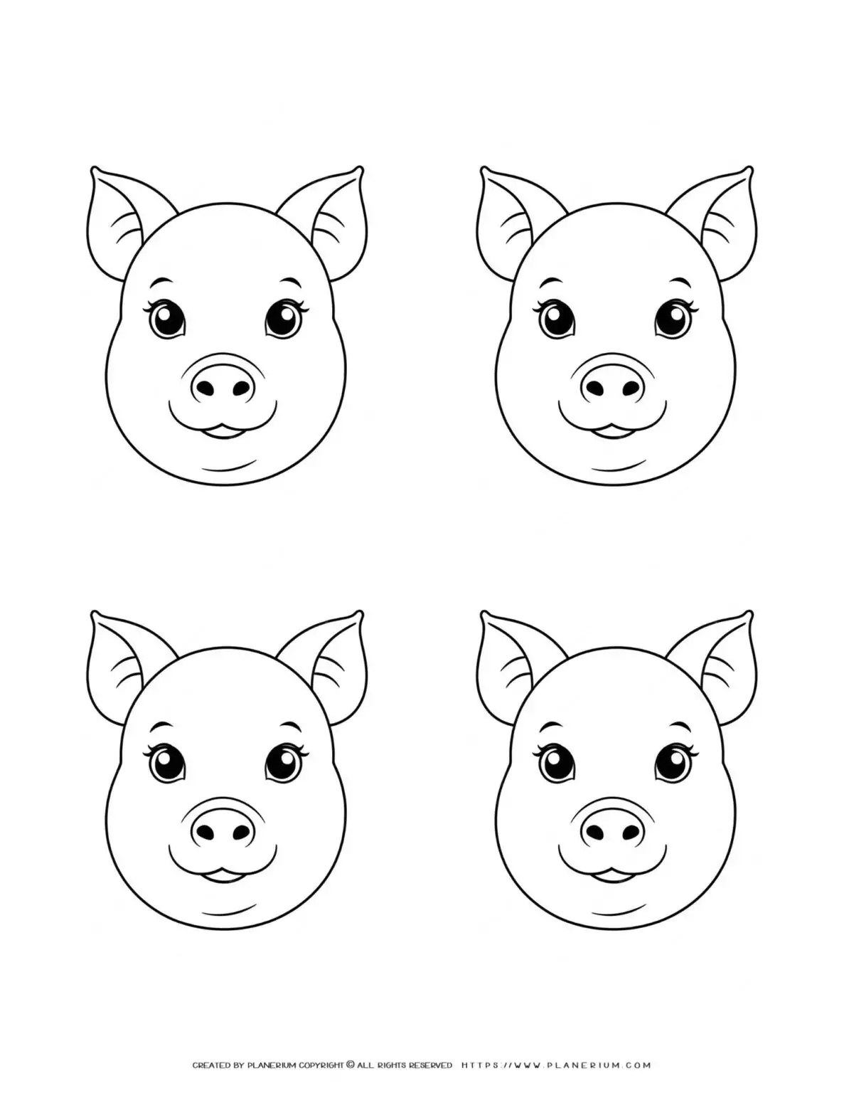four-pig-faces-outline-templates
