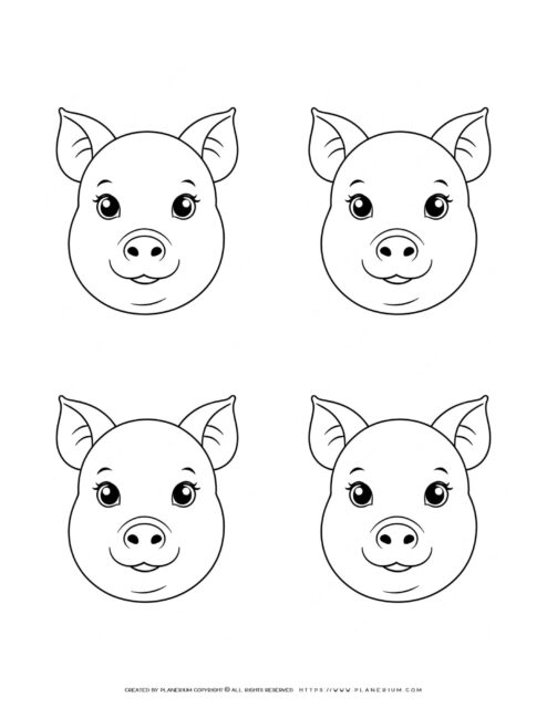 Collection of four Pig Faces Outline Templates - Ideal for Crafting and ...