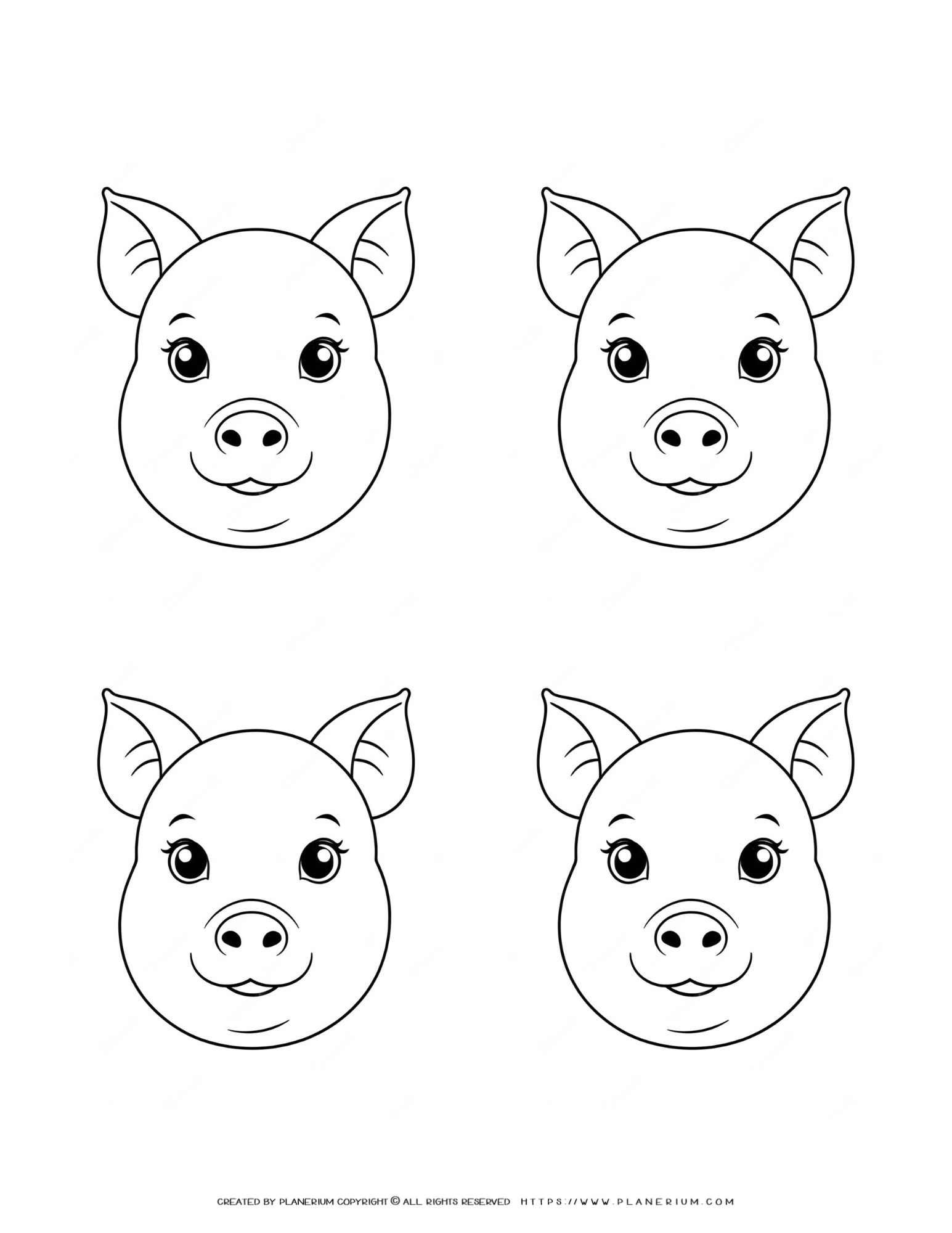 Collection of four Pig Faces Outline Templates - Ideal for Crafting and ...