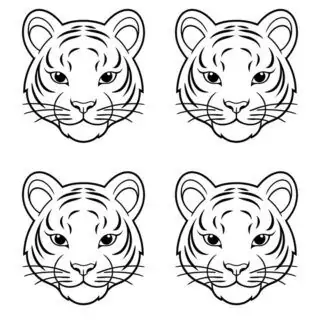 112-four-tiger-face-outlines-illustration