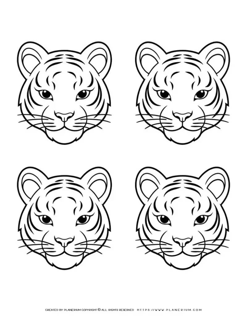 112-four-tiger-face-outlines-illustration