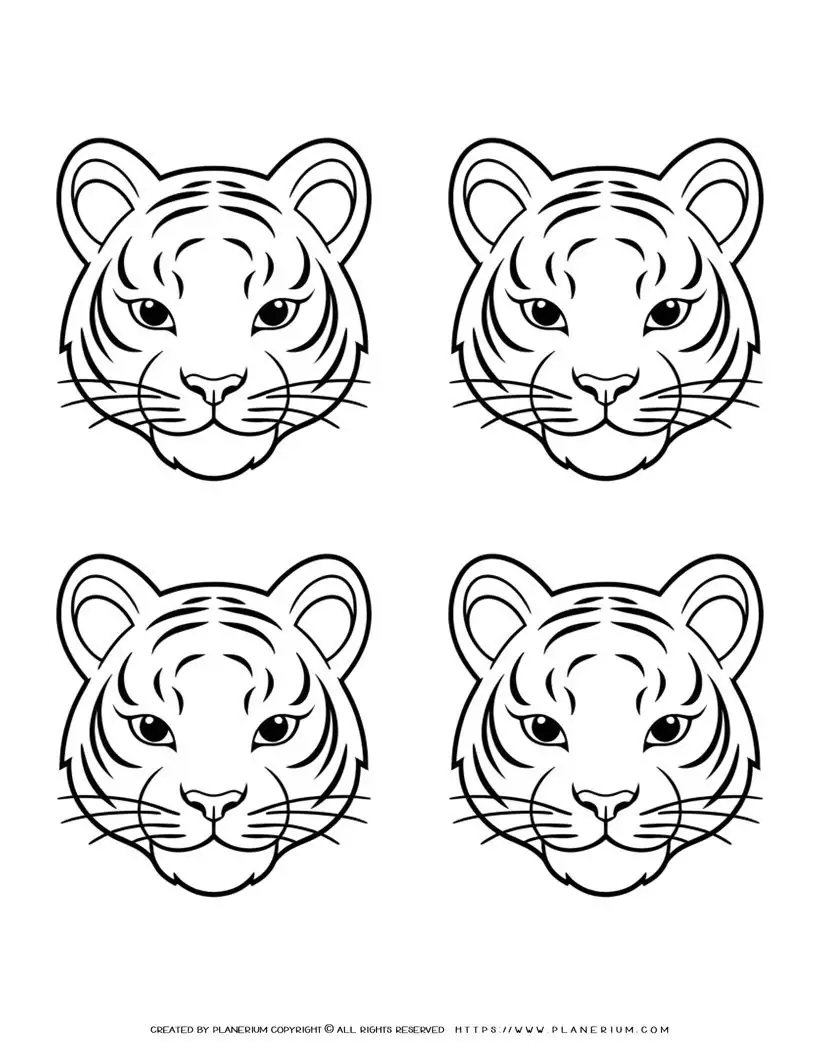 112-four-tiger-face-outlines-illustration