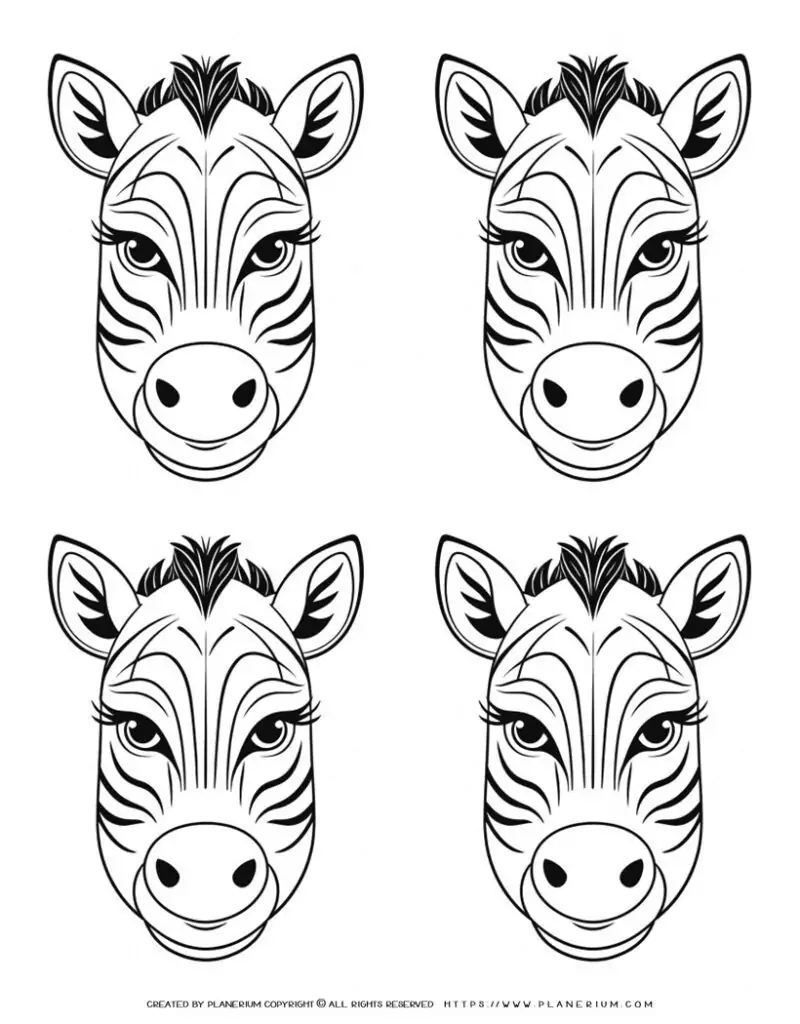 four-zebra-face-outlines-template
