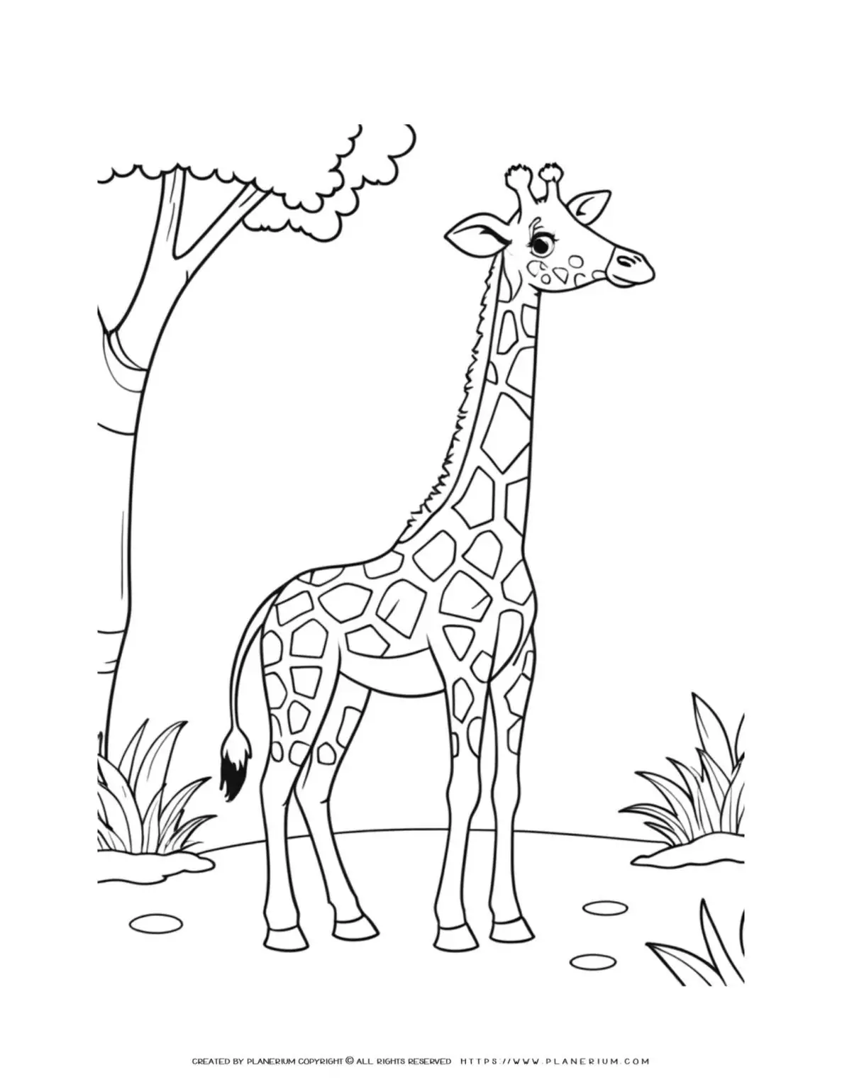 giraffe-side-view-in-nature-coloring-page-for-kids