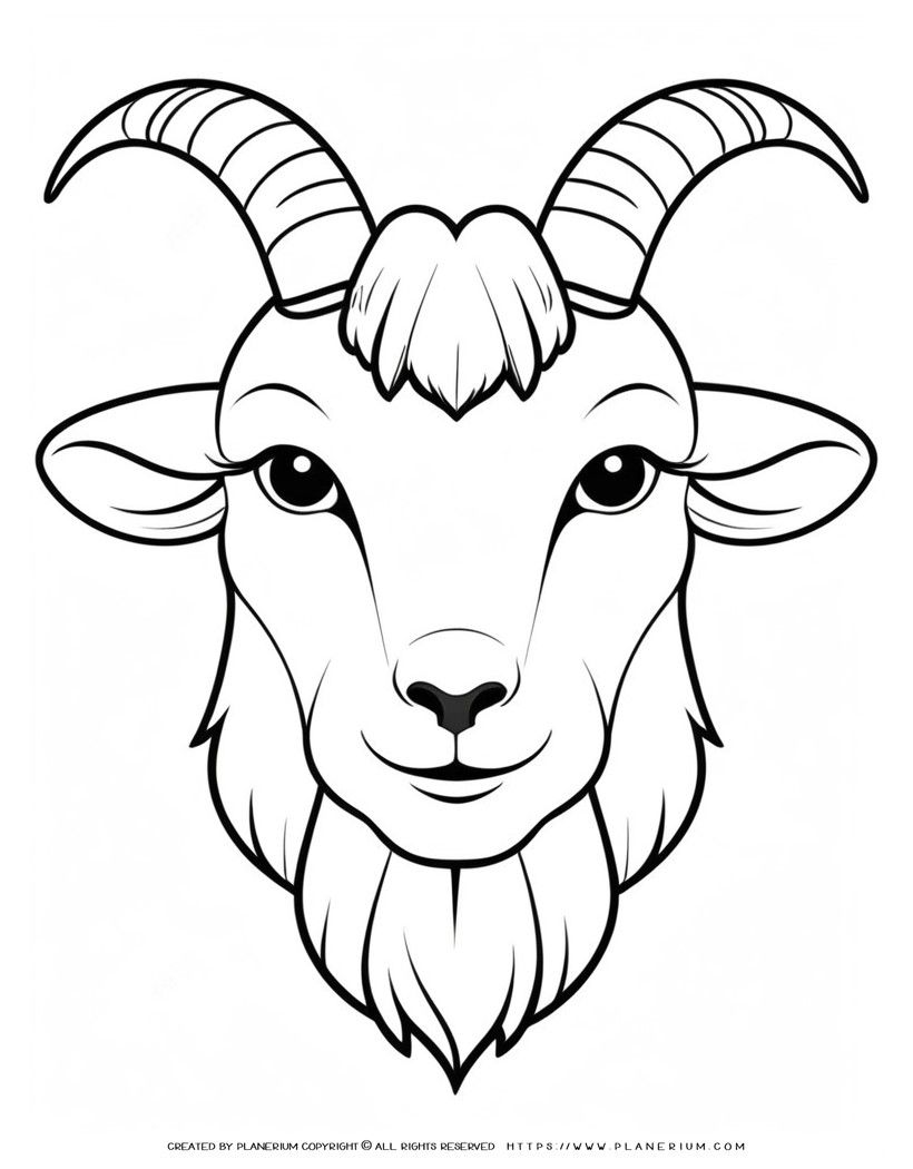 Goat Face Front View Coloring Page for Kids