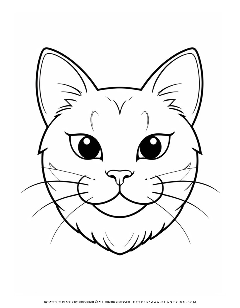 Cat Head Coloring Page: Happy Cat Head Outline Printable