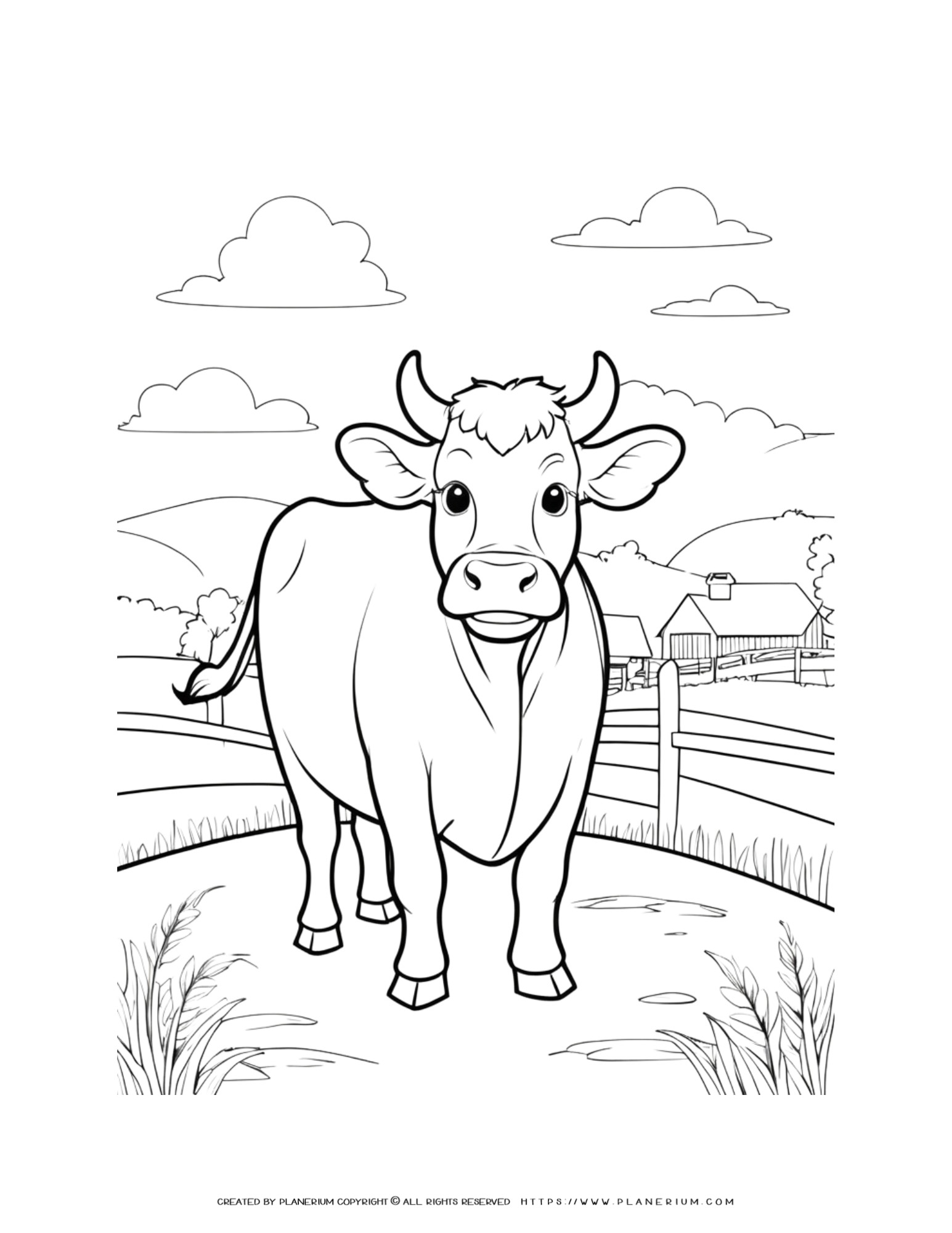 Enjoyable Coloring Page of a Happy Cow on the Farm for Children ...