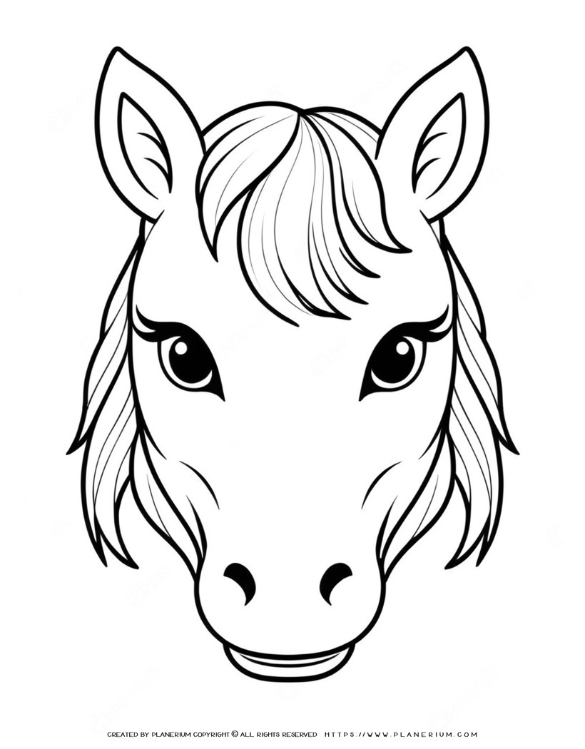 56-horse-face-front-view-black-eyes-coloring-page