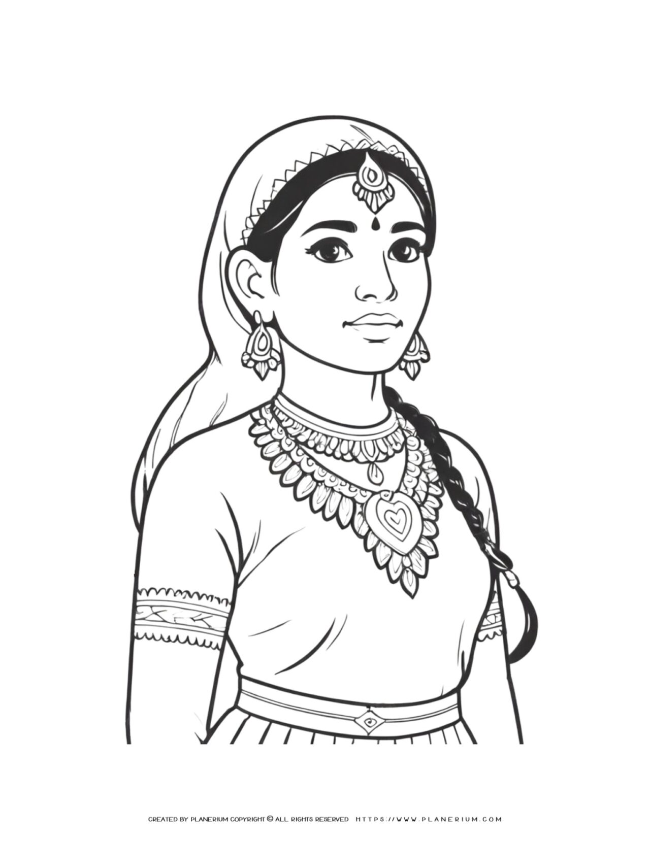 Indian Woman Portrait Coloring Page | Teach Kids about Indian Culture!