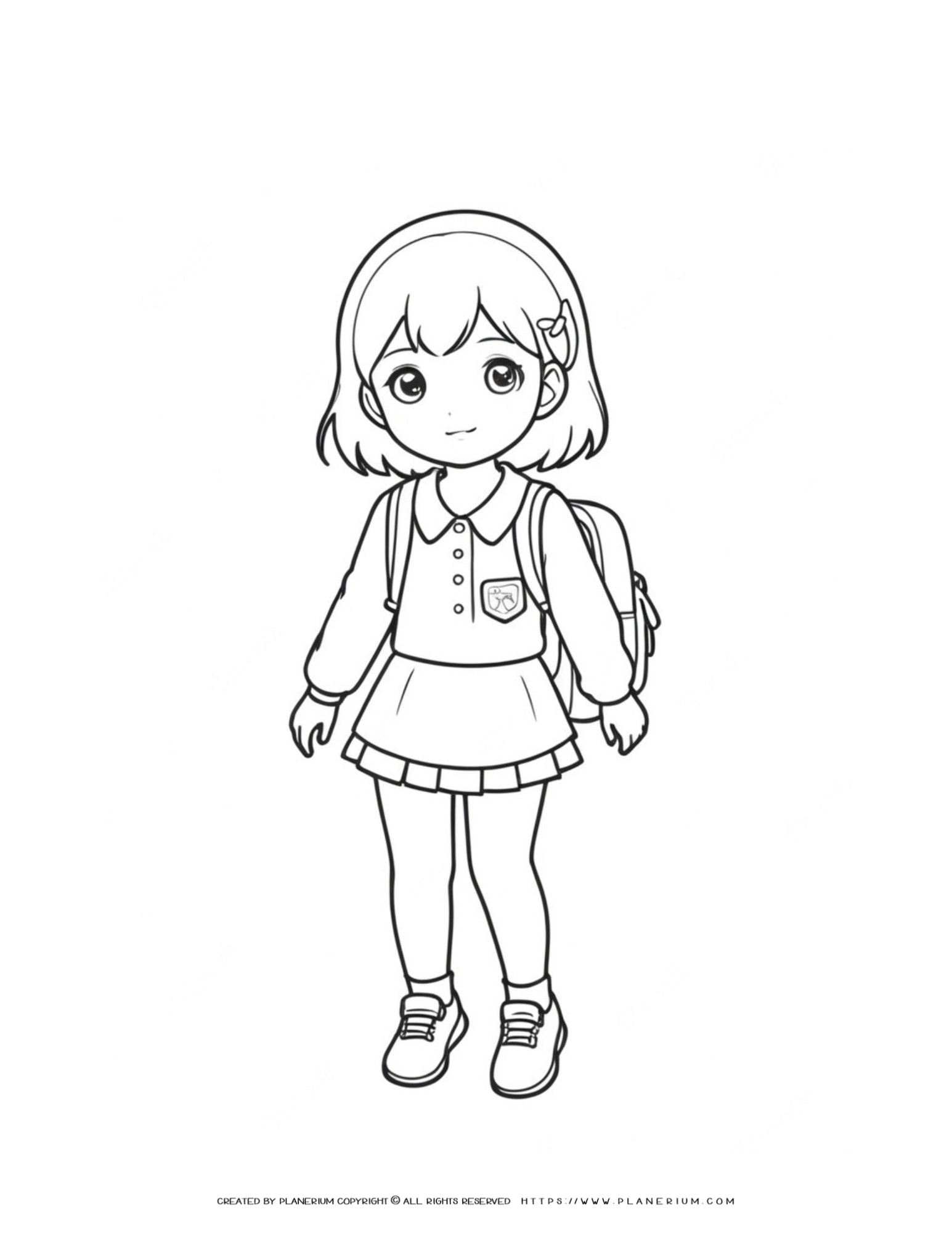 Anime Style Little Girl Coloring Page for Kids - Backpack Theme