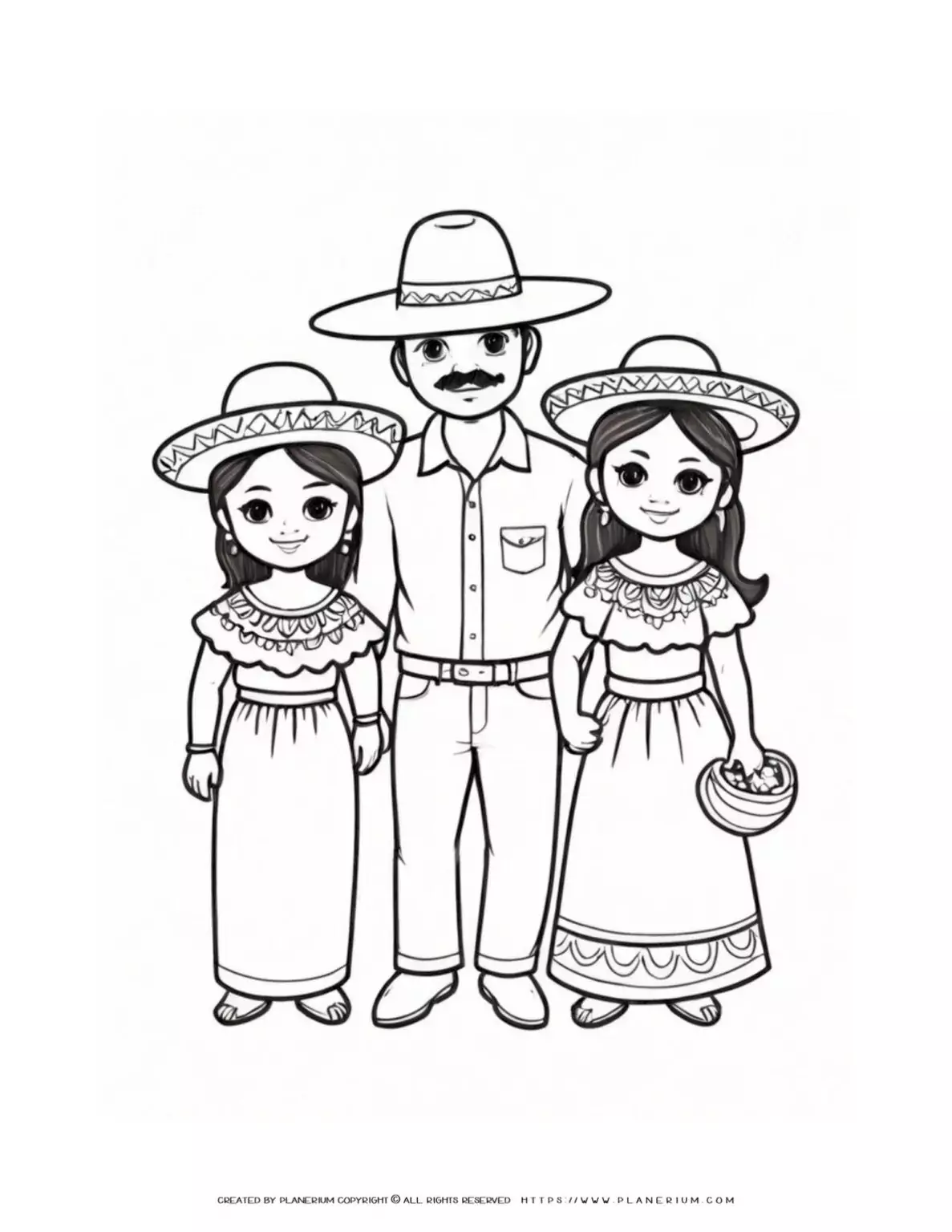 mexican-family-father-and-two-daughters-coloring-page-for-kids
