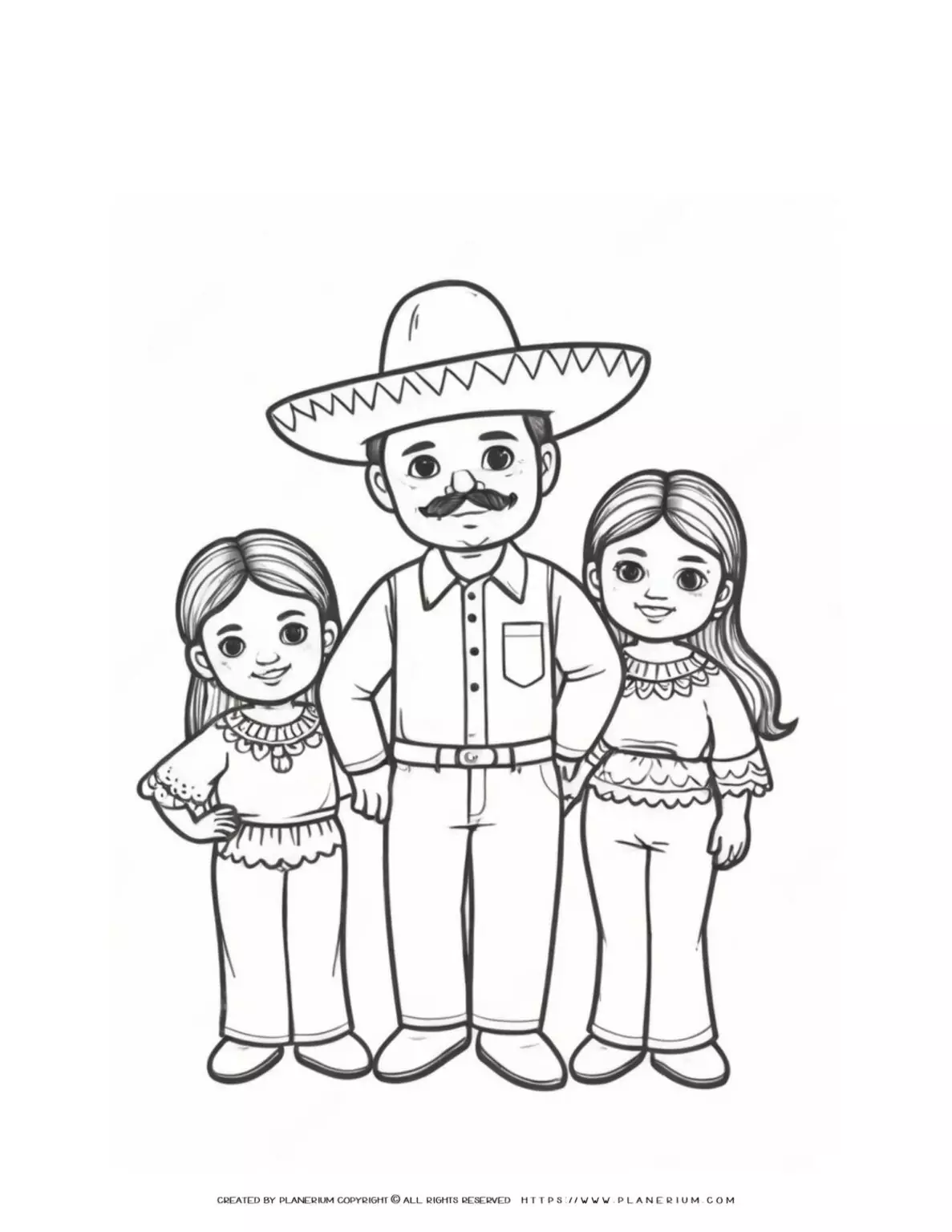 mexican-family-father-two-daughters-coloring-page-for-kids
