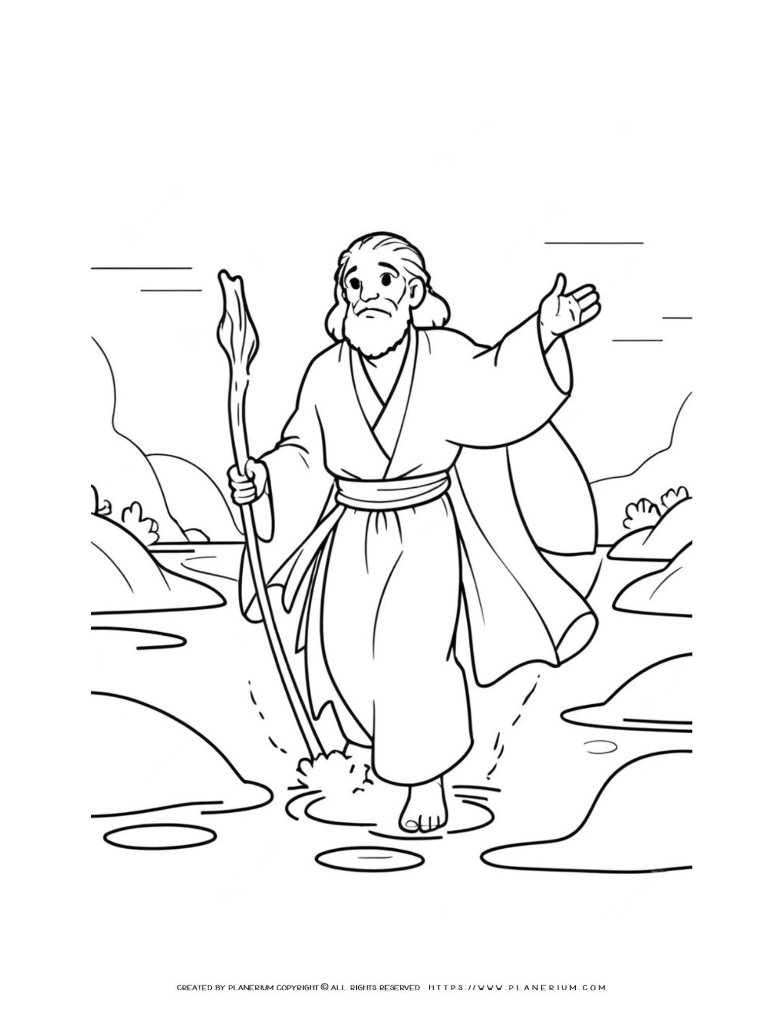 Moses Crossing the Red Sea Illustration Coloring Page