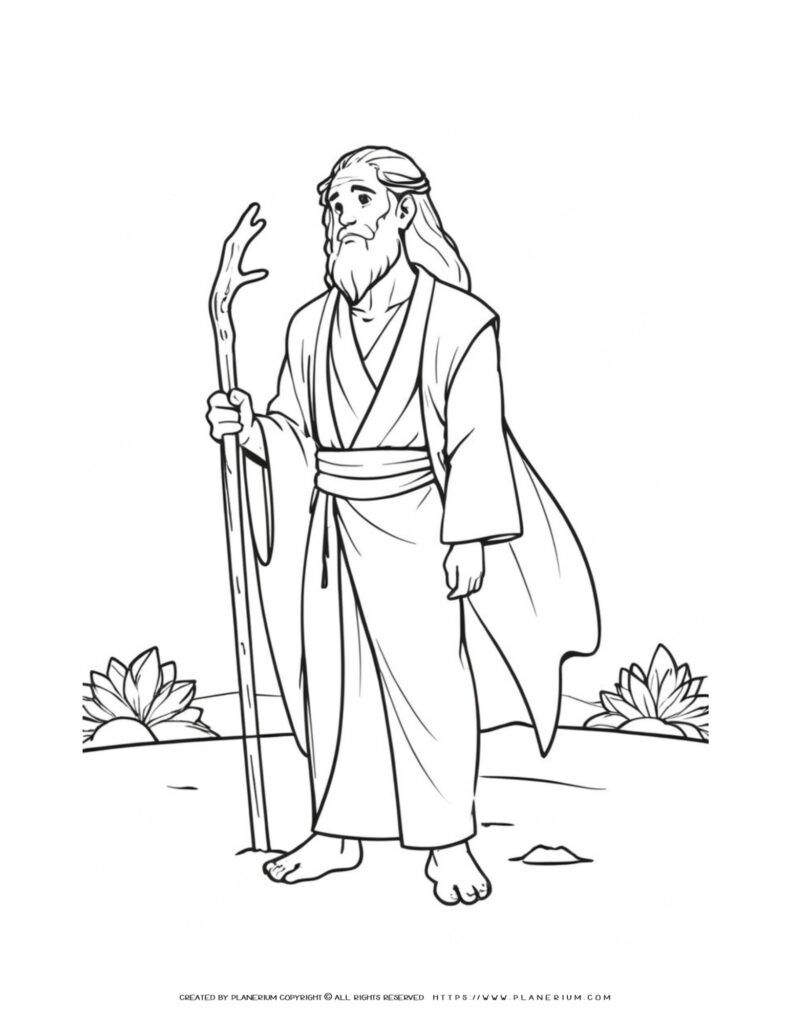 Engaging Moses Standing in the Desert Coloring Page for Children