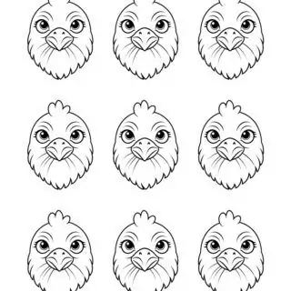 nine-chicken-face-outlines-coloring-page