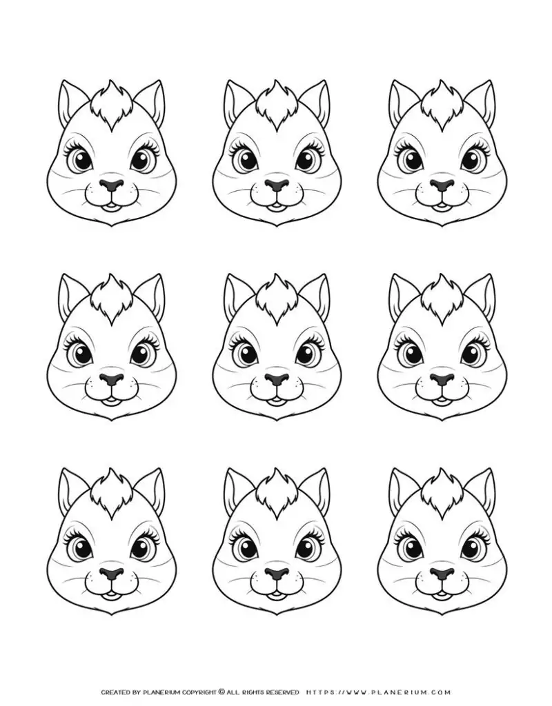 102-nine-squirrel-face-outlines-illustration