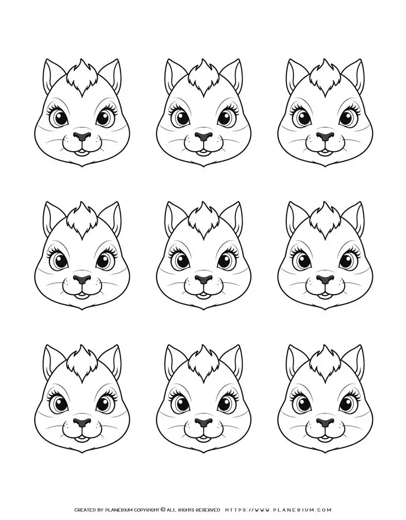 102-nine-squirrel-face-outlines-illustration