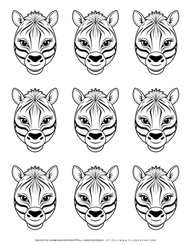 Zebra Head Outlines Template for Arts & Crafts